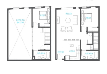 2 Bedroom 2 Bathroom Floor Plan at Vue 22 Apartments, Bellevue, WA
