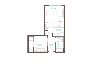 Floor Plan  1 Bedroom 1 Bathroom Floor Plan at Vue 22 Apartments, Bellevue, Washington