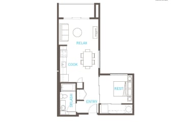 Floor Plan  One Bed One Bath Floor Plan at Vue 22 Apartments, Bellevue