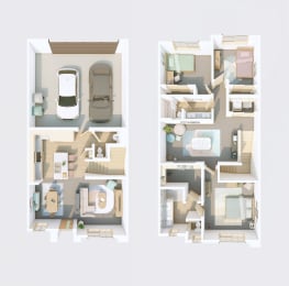 Townhome floor plan at Merge 56 Apartments