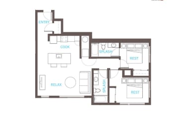 Floor Plan  2 Bedroom 2 Bathroom Floor Plan at Vue 22 Apartments, Bellevue, 98007