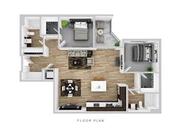 A floor plan of a house with a living room, kitchen, and bedrooms.
