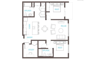 Floor Plan  2 Bed 2 Bath Floor Plan at Vue 22 Apartments, Bellevue, WA, 98007