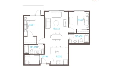 Floor Plan  2 Bedroom 2 Bathroom Floor Plan at Vue 22 Apartments, Bellevue