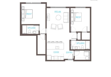 Floor Plan  2 Bedroom 2 Bathroom Floor Plan at Vue 22 Apartments, Washington, 98007