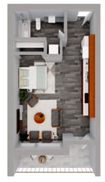 Floor Plan  a stylized floor plan with a bedroom and a bathroom