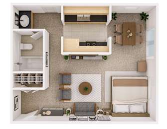 a floor plan of a bedroom with a bathroom and a living room