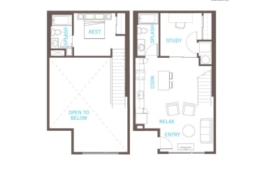 Floor Plan  1 Bed 2 Bath Floor Plan at Vue 22 Apartments, Bellevue, WA