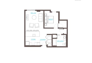 Floor Plan  One bedroom One bathroom Floor Plan at Vue 22 Apartments, Bellevue, WA