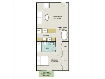 A1 Floor plan at 3300 Tamarac Apartments