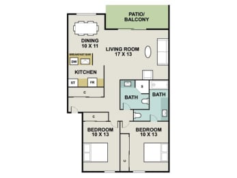 B4 Floor Plan at 3300 Tamarac Apartments