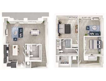 A set of four images showing different layouts of a room.