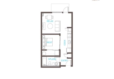 Floor Plan  One bedroom One bathroom Floor Plan at Vue 22 Apartments, Bellevue, WA, 98007