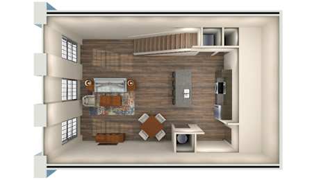 a sq ft room with a wood floor