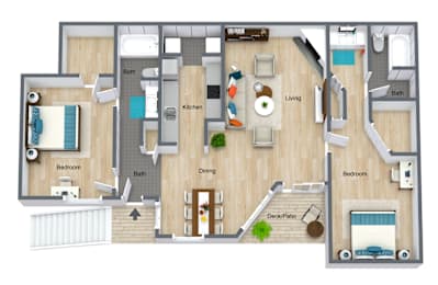 Floor Plan  A 3D rendered image of a house layout with labeled rooms.