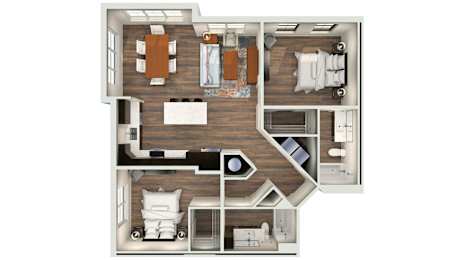a 3 bedroom floor plan with a bathroom and a living room