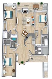 Floor Plan  A floor plan of an apartment with a deck and a patio.