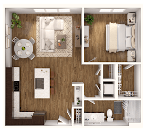 a 1 bedroom floor plan with a bathroom and a living room