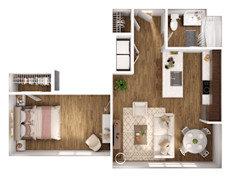 a floor plan of a house with a bedroom and a living room