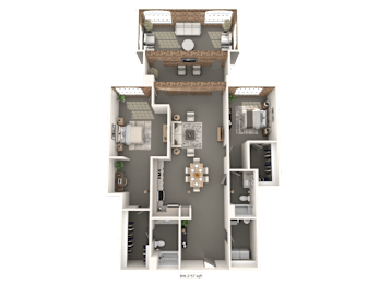 A top-down view of a house with a central courtyard and surrounding rooms.
