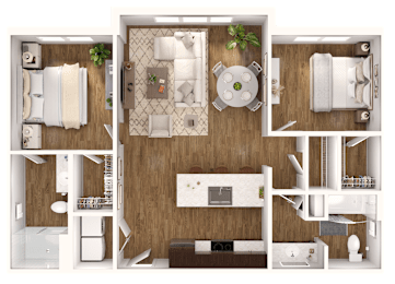 a floor plan of a bedroom with a bathroom and a living room