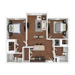 Floor Plan  A 3D rendered image of a small apartment layout.