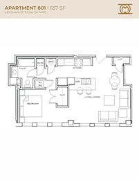 Floor Plan  Apartment 801 is a 5 bedroom apartment located on 420 S Main St, Tulsa, OK 74103.