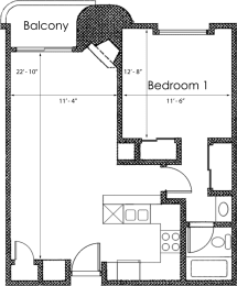 1 bed 1 bath X05 Floor Plan at Midvale Court, Los Angeles, CA
