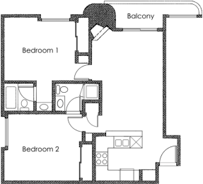 2 bed 2bath X06 Floor Plan at Midvale Court, Los Angeles