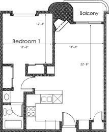 1 bed 1 bath X09 Floor Plan at Midvale Court, Los Angeles