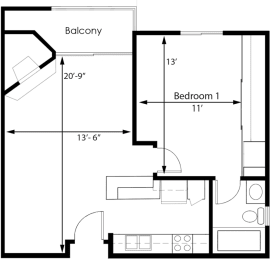 1 bedroom 1 bath B at Midvale Towers Apartments Westwood, Los Angeles, 90024