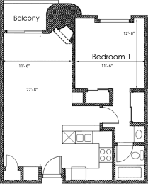 1 bed 1 bath X10 Floor Plan at Midvale Court, California