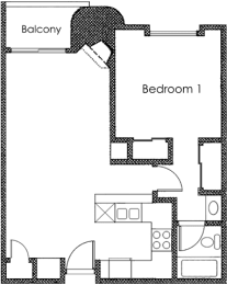 1 bed 1 bath X11 Floor Plan at Midvale Court, Los Angeles, CA, 90024