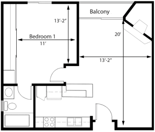 1 bedroom 1 bath C at Midvale Towers Apartments Westwood, Los Angeles, California