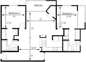 2 bedroom 2 bath B at Midvale Towers Apartments Westwood, Los Angeles, CA
