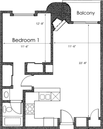 1 bed 1 bath X14 Floor Plan at Midvale Court, Los Angeles, 90024