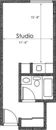 Studio 1 bathroom X15A Floor Plan at Midvale Court, Los Angeles, 90024