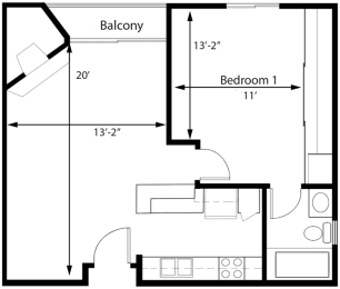 1 bedroom 1 bath D at Midvale Towers Apartments Westwood, Los Angeles