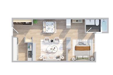 1 Bed Floorplan at Oxnard Plaza, North Hollywood