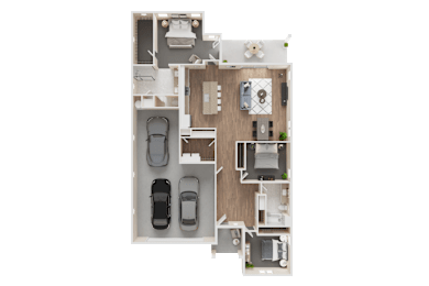 A floor plan of a house with a garage and a living room at Westpark in Buckeye, Arizona