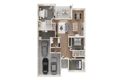 A floor plan of a house with a garage and a living room at Westpark in Buckeye, Arizona