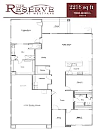 A floor plan for a 2216 sq ft three bedroom 2 bath property at The Reserve at Westpark.