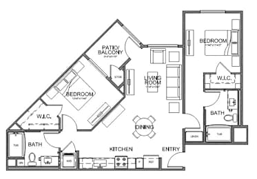 Floor plan 2 bed 2 bath 1,003 sq. ft. at The Overlook Santa Clarita, CA 91350