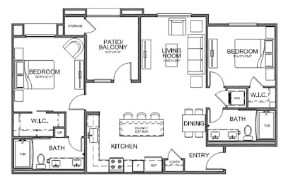 Floor plan 2 bed 2 bath 1,076 sq. ft. at The Overlook Santa Clarita, CA 91350