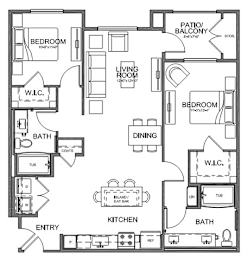 Floor plan 2 bed 2 bath 1,133 sq. ft. at The Overlook Santa Clarita, CA 91350