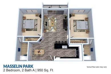 2 bedroom 2 bath  floor plan at Masselin Park West, California, 90036