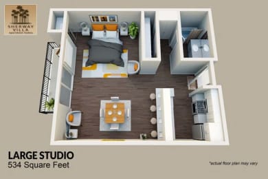 Studio 1 bath floor plan A  at Sherway Villa, California