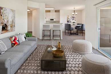 a living room with a couch and a coffee table