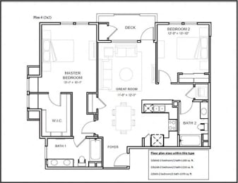 2 bed 2 bathroom floor plan at Deer Creek Apartments, San Ramon, CA