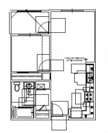 1 bed 1 bath floor plan at Portola Senior Apartments, Carlsbad, California